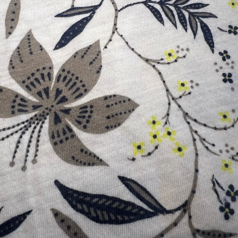 LOFT Outlet White Base Puff Sleeve Shirt w/Botanical Leaf Pattern Size Large